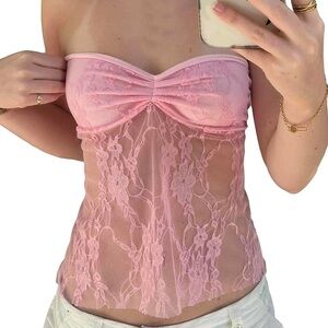 Floral Lace Strapless Tube Top